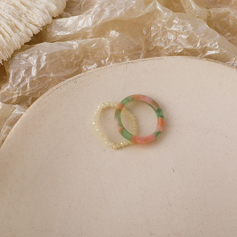 

2pcs/set Fashion Trendy Korean Handmade Small Crystal Beads Ring Women Girl Jewelry Stretch Acrylic Style Party Rings