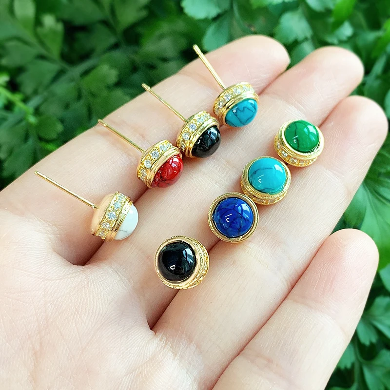 SAY HELLO простые элегантные акриловые серьги гвоздики из меди и циркона бирюзы для