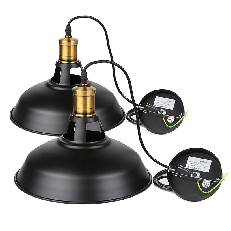 

Retro Industrial Simplicity Chandelier Vintage Ceiling Lamp with Metal Shiny Nordic style Shade (Set of 2 Black)