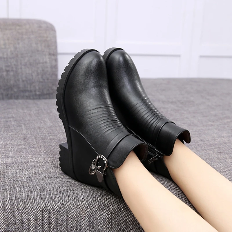 ZZPOHE Women's Winter Shoes Genuine Leather Famale Ankle Warm Snow Boots Ladies Plus Size Women Soft Comfortable Flat Boot | Обувь