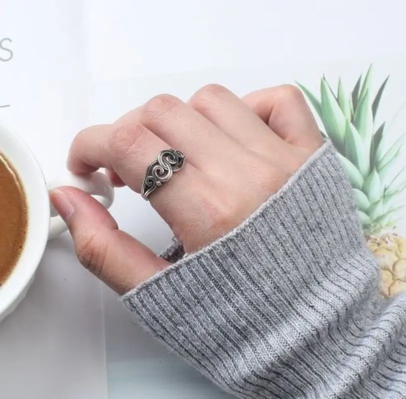 Женское геометрическое кольцо из стерлингового серебра S925 многослойное