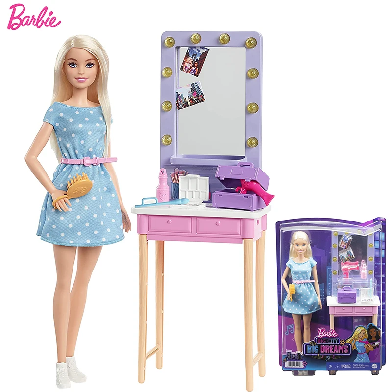 

Barbie Big City Big Dreams Malibu Barbie Doll 12-inch Blonde and Backstage Dressing Room Playset Children's Toy Birthday Gift