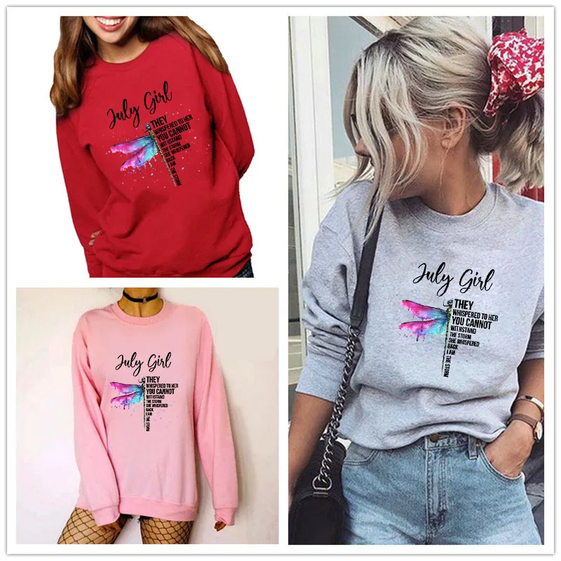 

Women Hoodie July Girl Printed Hoodies Women Fleece Long Sleeve O Neck Loose Sweatshirt Girls Pullovers Winter