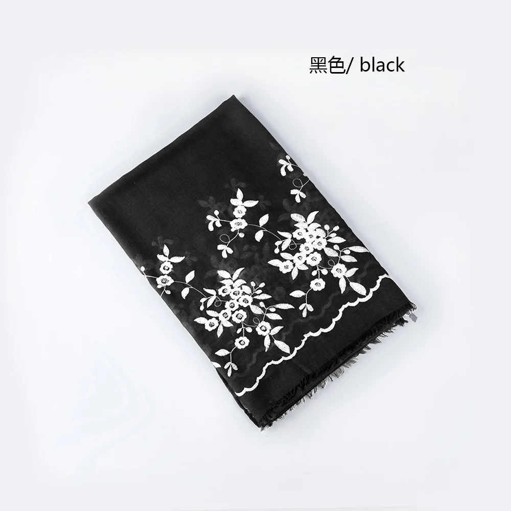 

New embroidered wave lace scarf women's fashion autumn and winter cotton hemp Embroidered Flower scarf