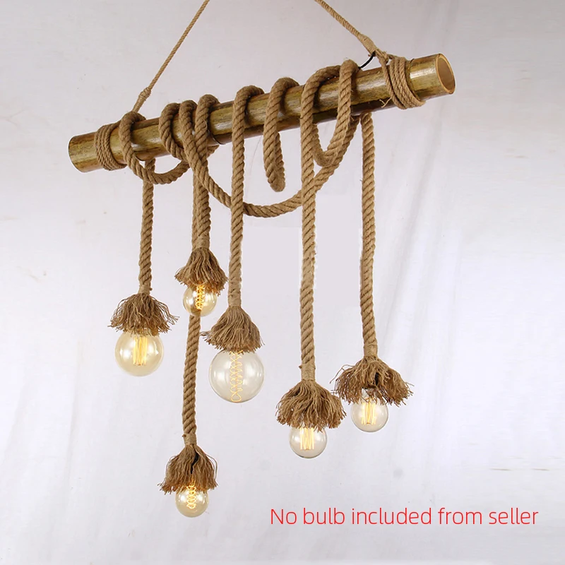Винтажная люстра в стиле лофт с бамбуковой пеньковой веревкой подвесной