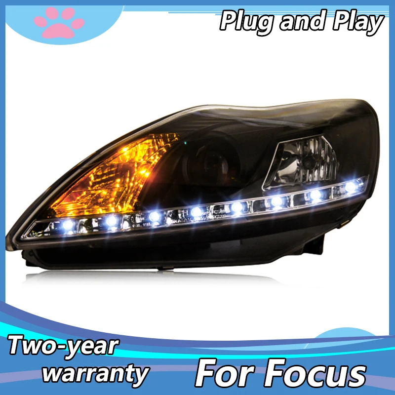 

Headlight Assembly for Ford Focus 2009 2010 2011 Left and Right with LED DRL Running Light and Yellow Turning Signal Light