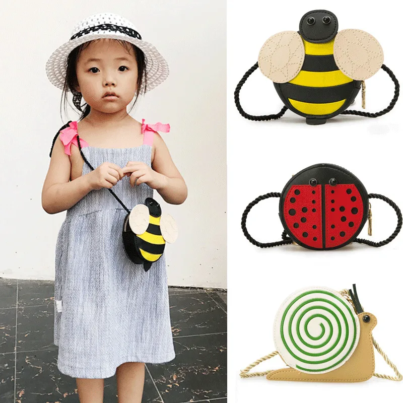 1PC Cartoon Bee snail handbags Kid Baby Girls PU Leather Shoulder Bag Messenger Handbag Crossbody Purse Satchel birthday gift | Багаж и