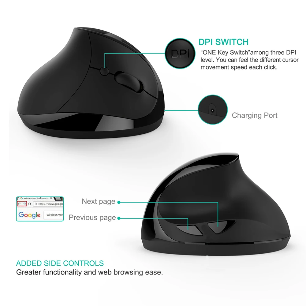 Эргономичная Вертикальная беспроводная мышь CHYI перезаряжаемая игровая