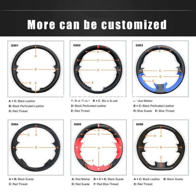 

Top Black Suede Red Leather Car Steering Wheel Hand-stitch on Wrap Cover For Audi A1 A3 A5 A7