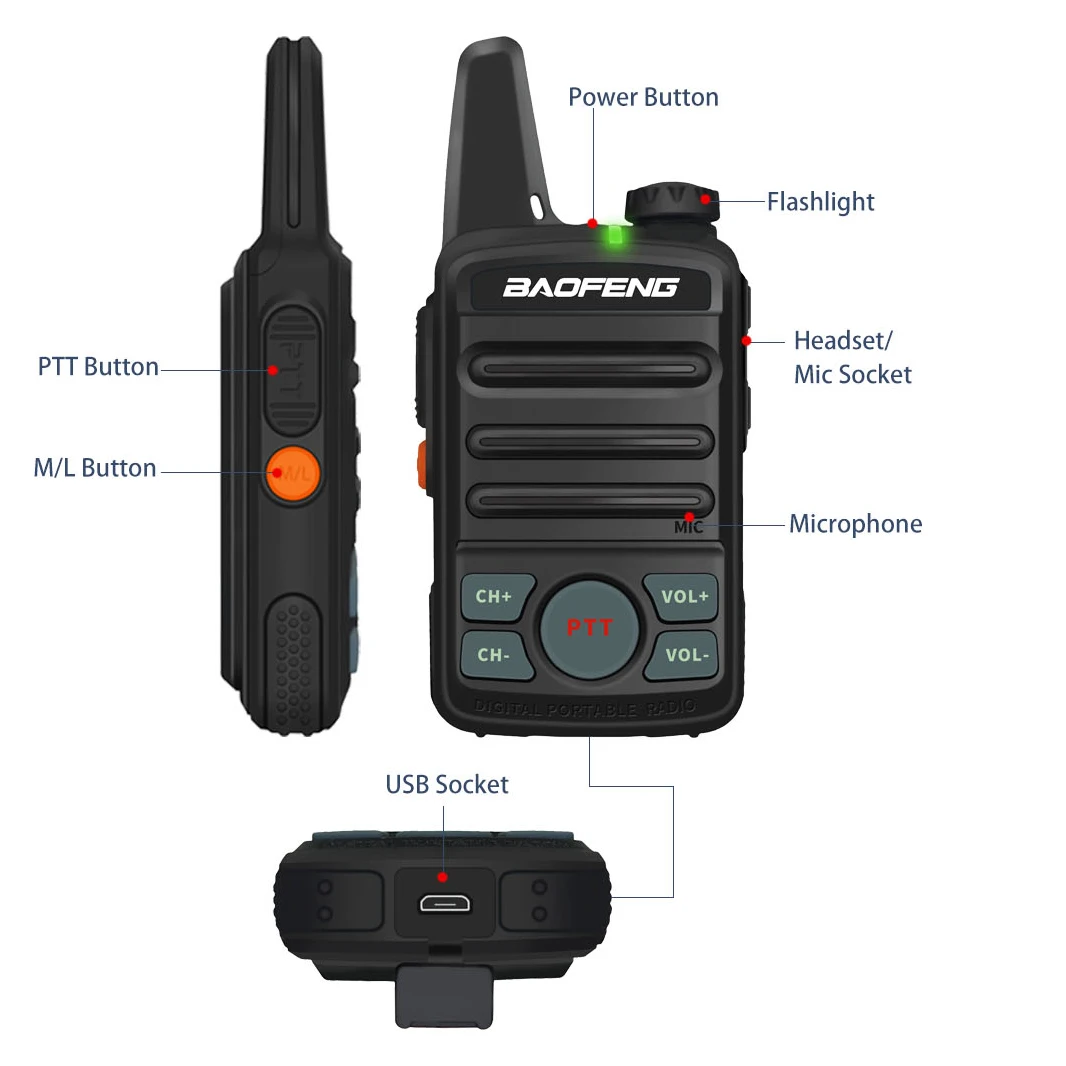 BAOFENG T99 Mini Two Way Radio BF-T1 Walkie Talkie bf t1 UHF Portable Ham Radio Kids Toys Handheld FM Transceiver USB charging