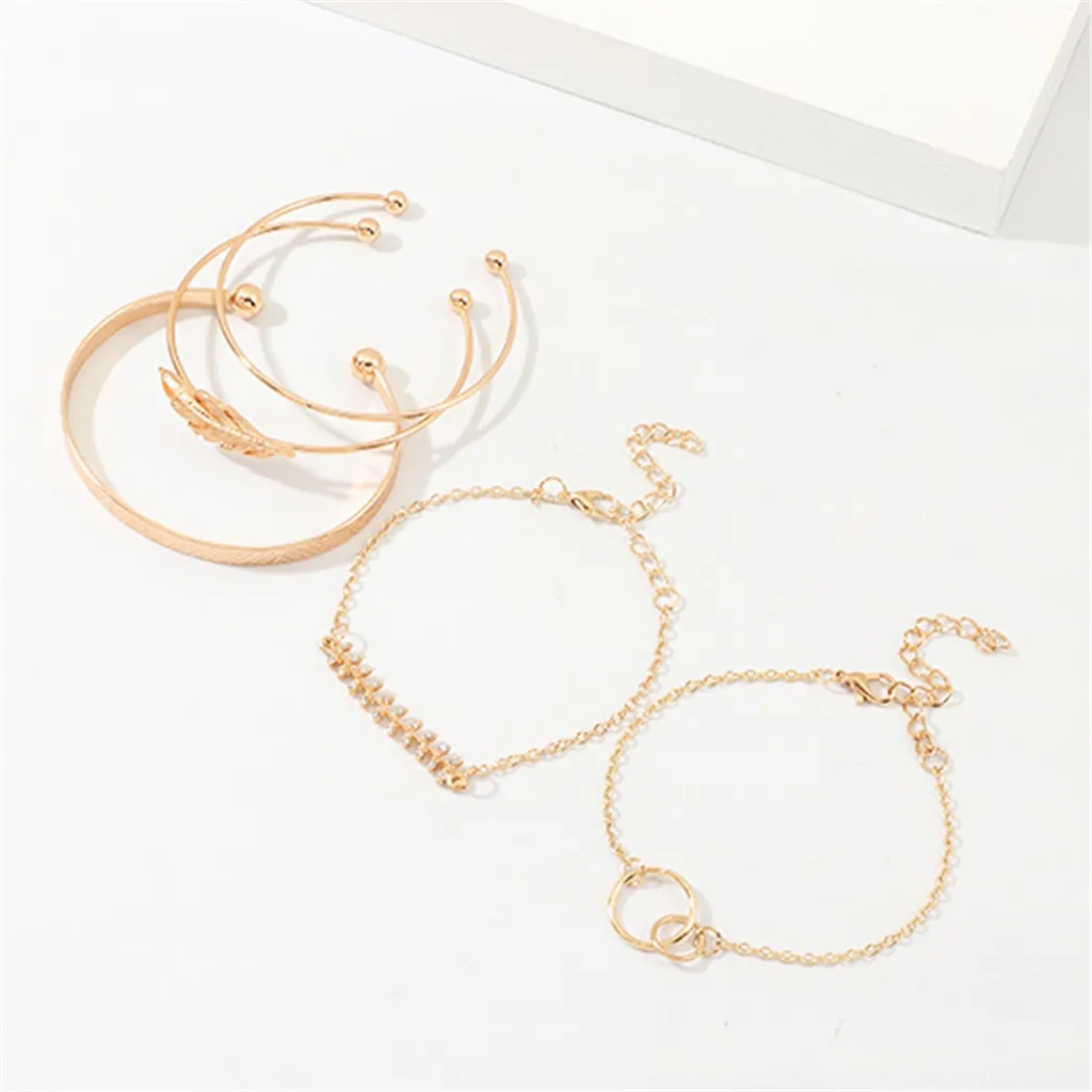 Лидер продаж Золотой металлический браслет на платформе с листьями классическое