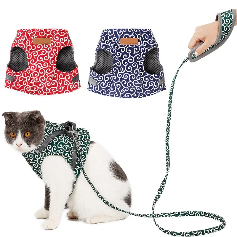 

INBEPET Escape Proof Cat Harness with Leash Large,Adjustable Cat Walking Jackets,Padded Cat Vest Tang grass pattern Green,Blue