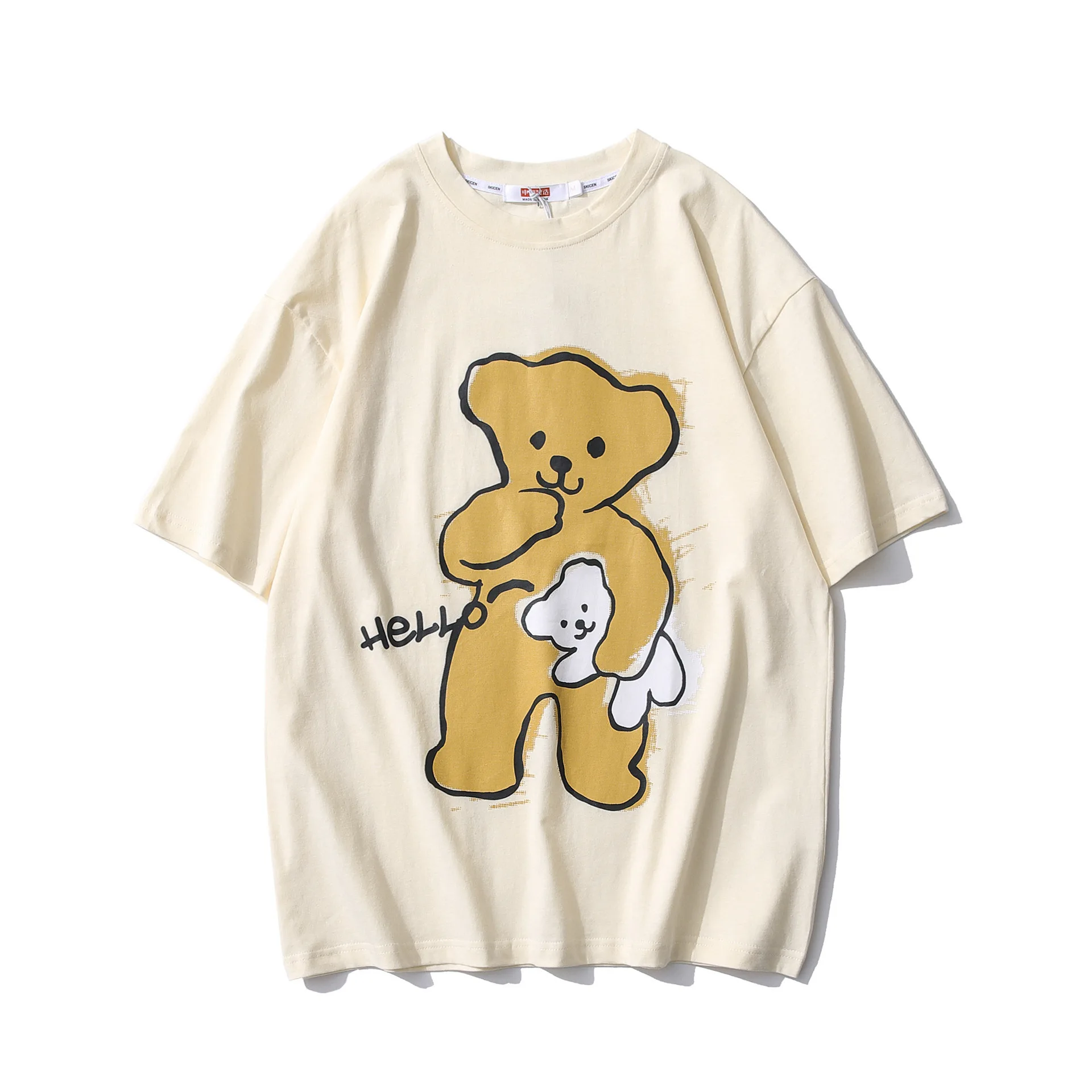 

Men T Shirt Streetwear Hip Hop Cute Bear Harajuku Tshirt New 2021 Oversize 100% Cotton Tops Tees Male Couple T-Shirt