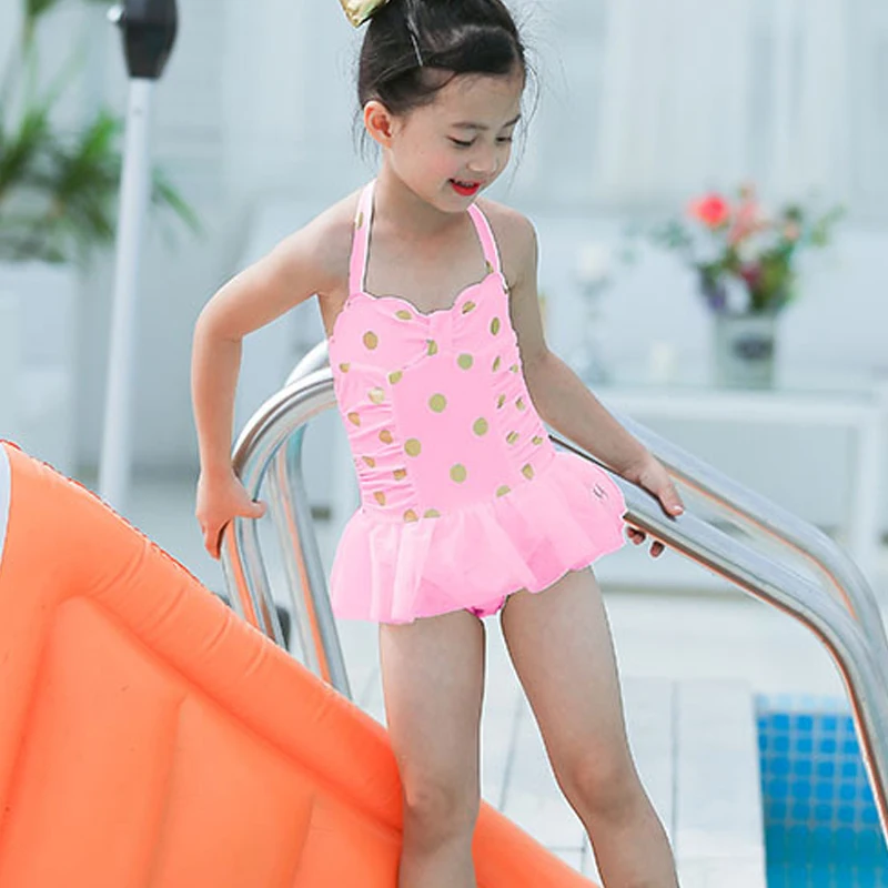 Милая цельнокроеная одежда для купания маленьких девочек розовый купальник в