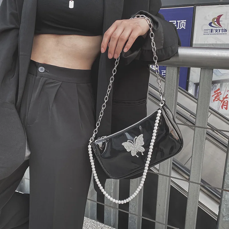 

2020 new women bag PU Flap 2 strap Chains Diamonds Pearl Fashion Shoulder Bags handbag Korean ladylike purse Euro-America style