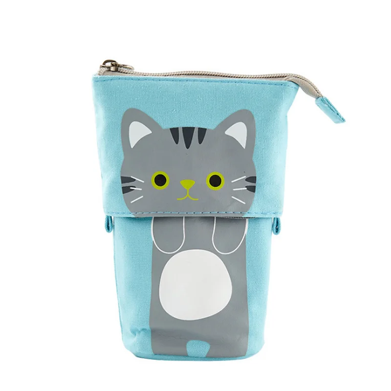 1 шт. модные Пеналы масштабируемые холщовые милый мультяшный Кот эластичные