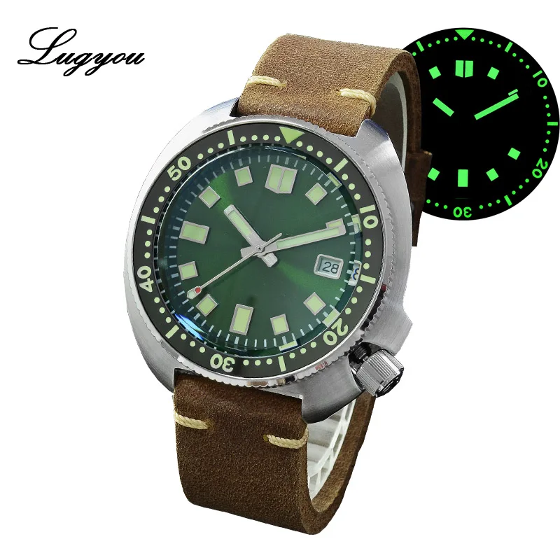 Green NL Full Lum Lugyou Сан Мартин черепаха Diver Мужские часы из нержавеющей стали механический керамический вращающийся ободок 20 бар сапфировый Кристалл кожаный ремешок - Цвет: Green NL Full Lum