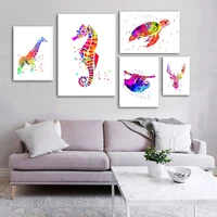 deer giraffe sea horse turtle animal wall art canvas painting scandinavian posters and prints living room home decor pictures