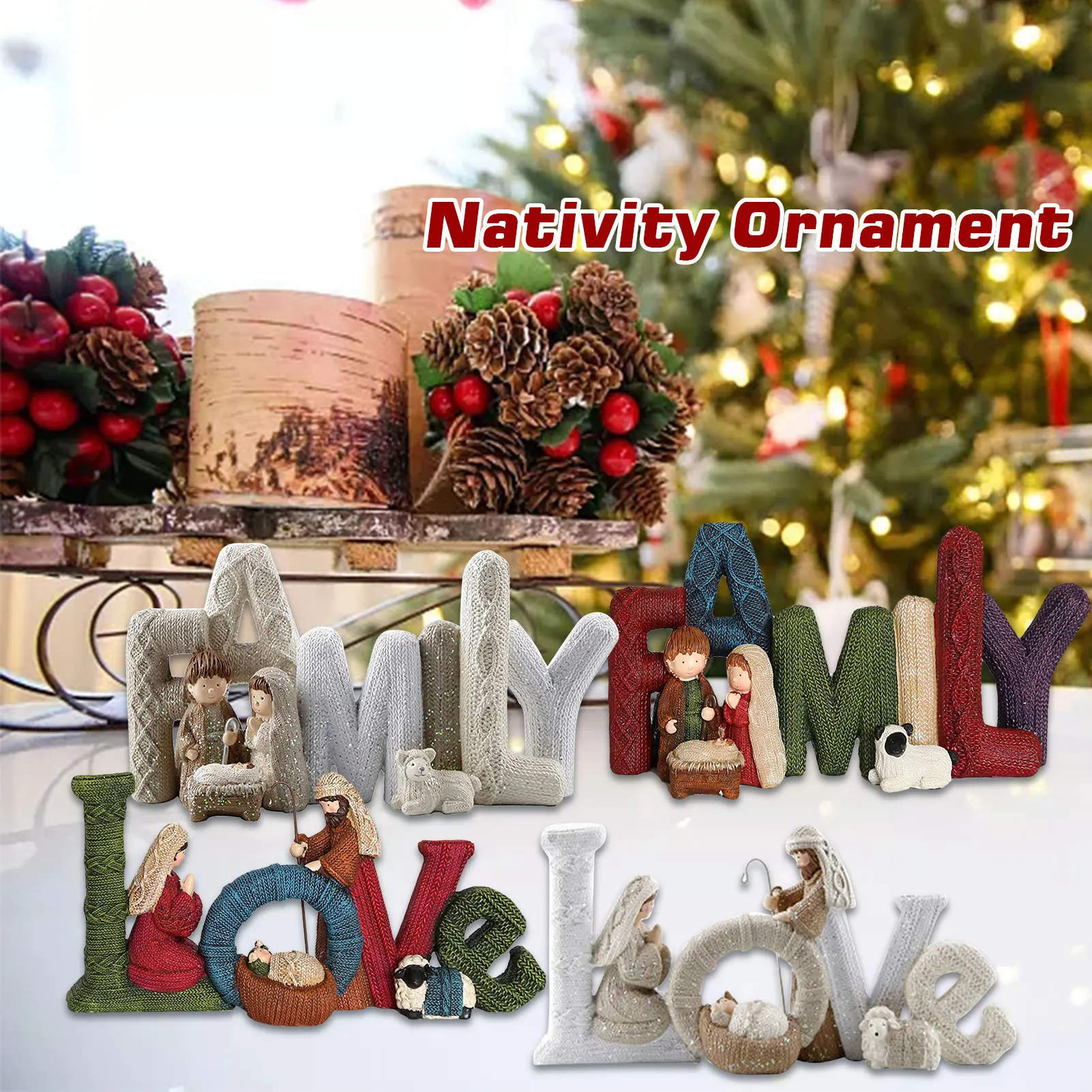 

2021 New Christmas Decoration Elegant Profile Nativity Set Nativity Ornament Delightful Beautiful English Letter Decoration