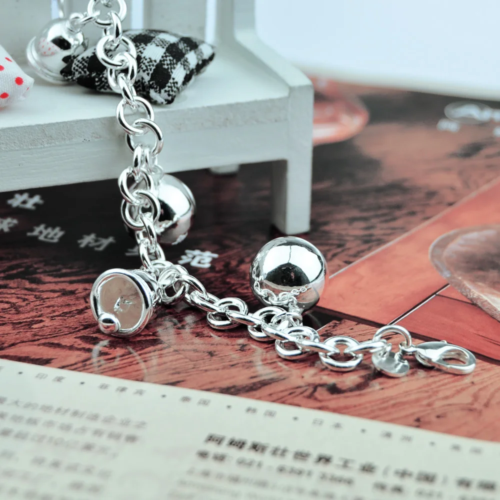 Fashion 925 Sterling Silver Bell Bracelet For Women Female silver Exaggerated Round Sphere Charm Contracted | Украшения и