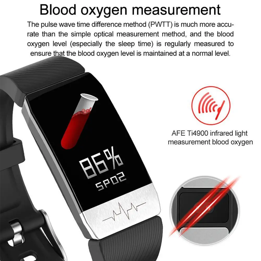 T1 Smart Watch Band With Temperature Immune Measure Blood Forecast Monitor ECG Heart Pressure Weather Remind Drinking Rate R5U6 |