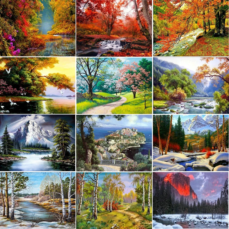 

DIY Diamond Painting Lake and Trees Diamond Embroidery Mosaic Full Round Rhinestones Picture Landspace Home Decor Handmade Gifts