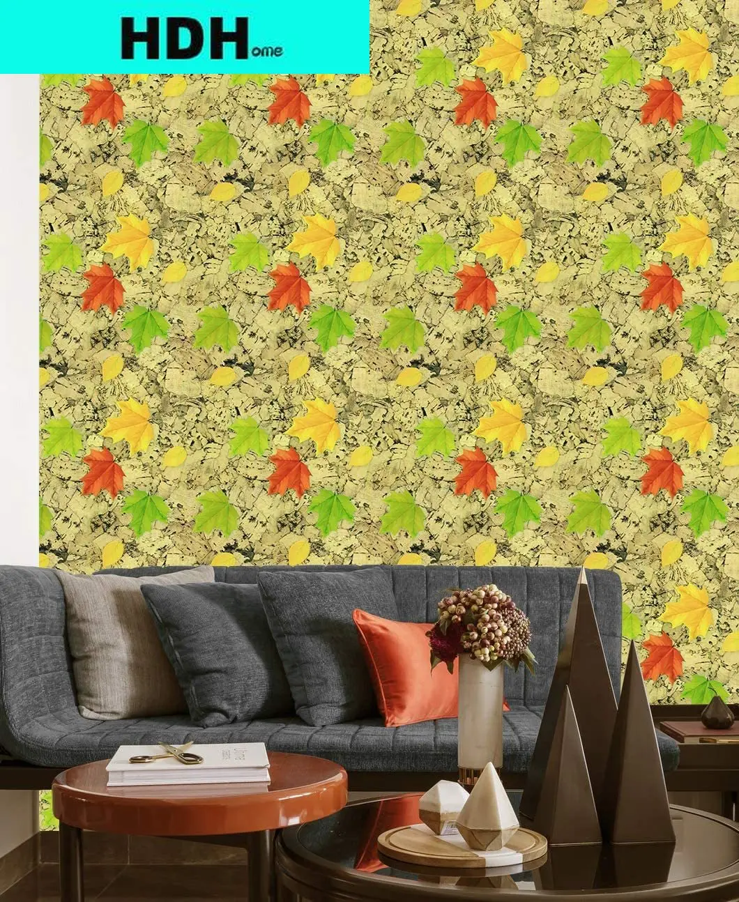 

Floral Wallpaper Vinyl Wallpaper Paper for Wall Peel & Stick Wallpaper Colorful Maple Leaf Removable Self-Adhesive Wallpaper