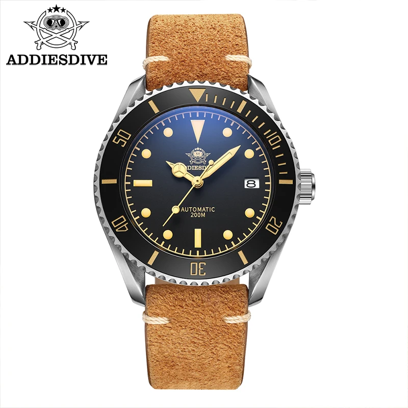 Мужские Роскошные часы Addies Dive с сапфировым стеклом 200 м матовые черные наручные