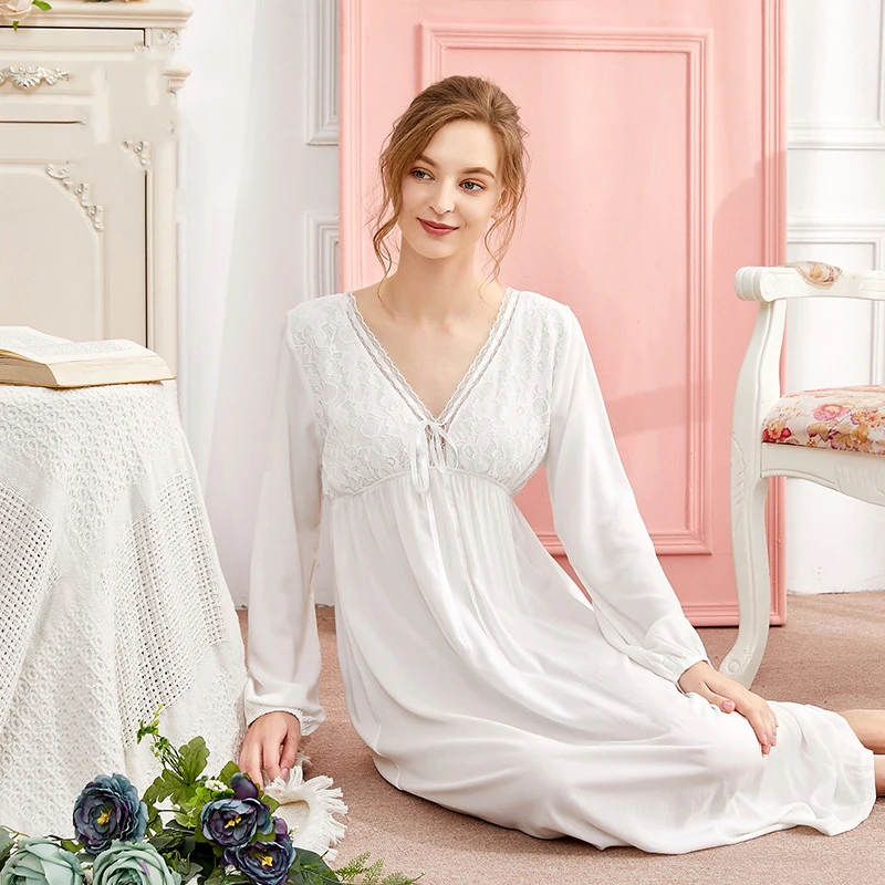 100% Cotton Long Sleeve Women Nightgown Sexy Backless V-neck Long Skirts Spring Summer Robe Elegant Loose White Pink Nightdress