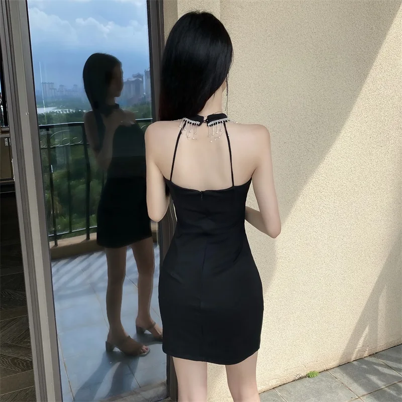 

Women Vintage Strapless Halter Shiny Rhinestones Short Mini Party Evening Bodycon Dress