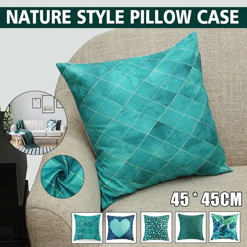

45x 45cm Teal Blue Cushion Cover Polyester Peachskin Geometric Pillow Case Decorative Pillows Living Rome Throw Pillowcase