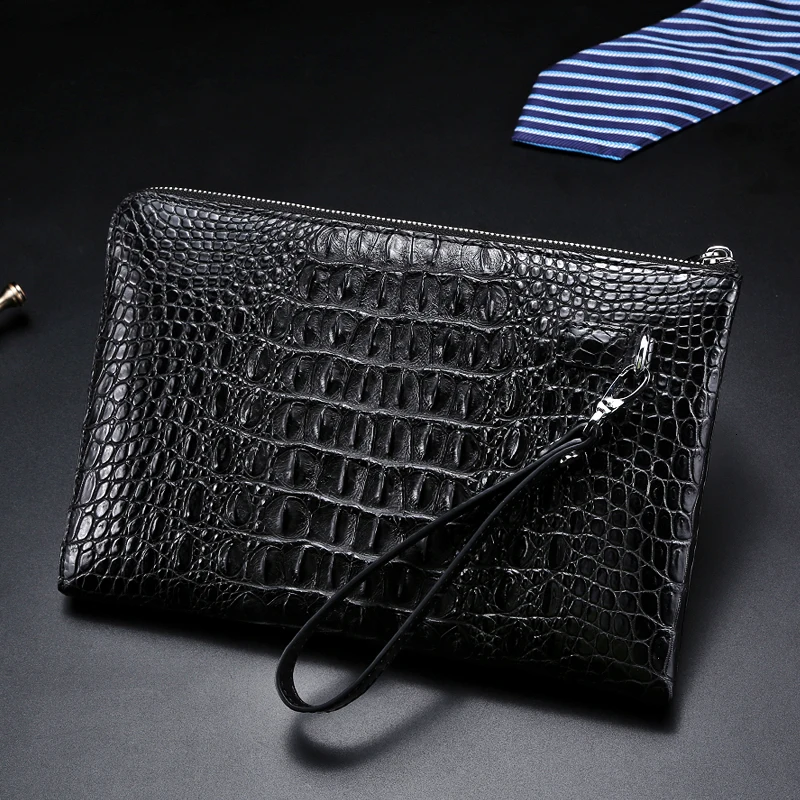 Koop Krokodil Lederen Clutch Bag Bruin Merk Portemonnee Mode Mannen Gift Handtas Europese Luxe Stijl Designer Hoge Kwaliteit Portemonnees