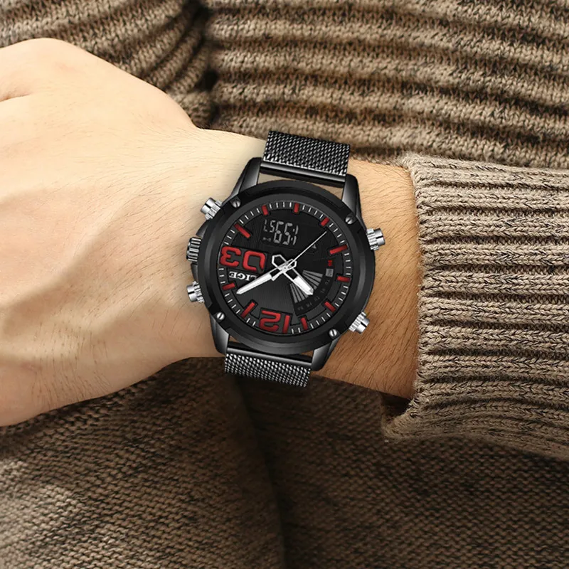 LIGE аналоговые цифровые мужские часы Топ люксовый бренд из нержавеющей стали