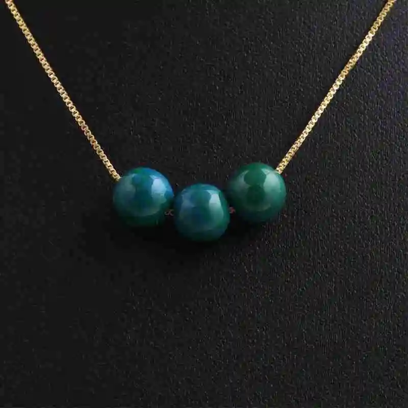 

12mm Azurite Chrysocolla Stone Round Beads Chain Necklace Women Design Hot Gifts Party Jewelry Trendy Vintage