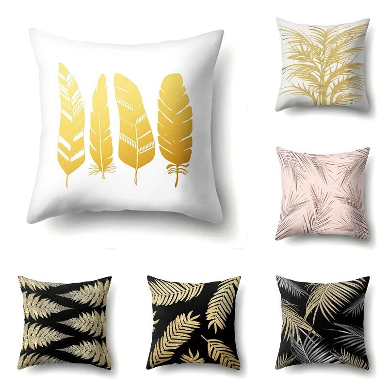 

Наволочка 45*45, наволочки с рисунком пальмовых листьев, черного и золотого цвета, декоративные наволочки для домашнего декора