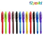 Ручка с невидимыми чернилами, 12 шт.лот, 2 в 1, Волшебная Легкая ручка для рисования, развлечений, вечеринок, детских подарков, ручки для сообщений