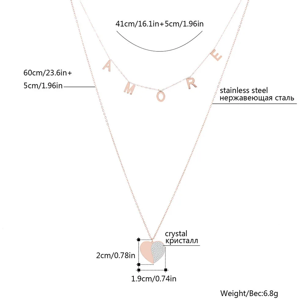 Женское Двухслойное ожерелье AMORE серебристая цепочка из нержавеющей стали с