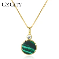 czcity new 18k gold plated 925 sterling silver emerald malachite gemstone pendant necklace for women elegant anniversary jewelry