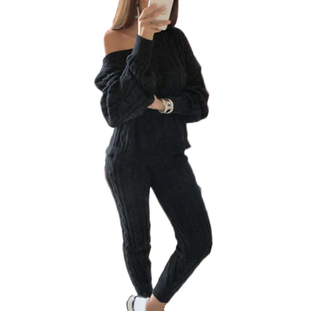 Комплект из двух предметов зимняя однотонная кофта с открытыми плечами и штаны