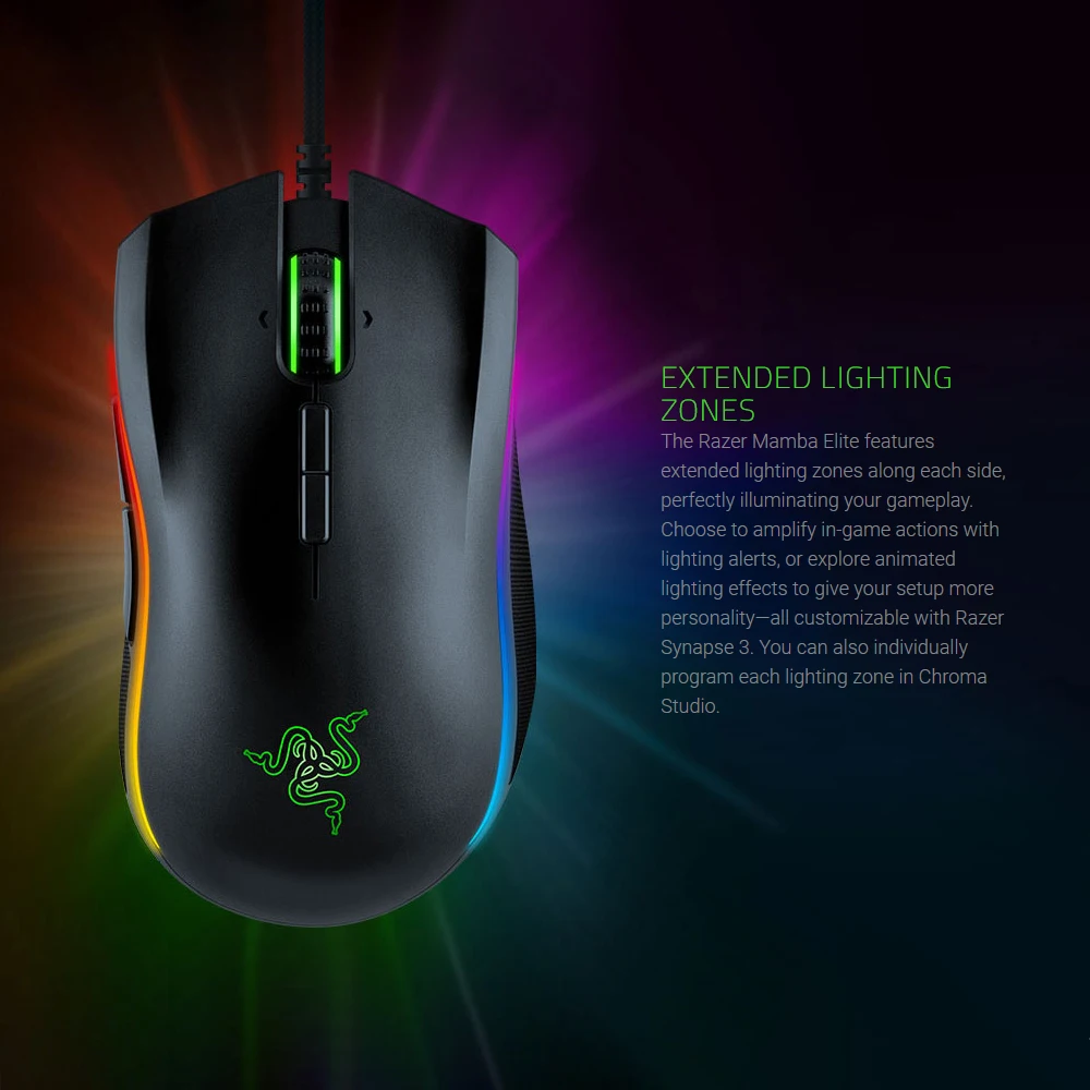 Razer Мамба Elite Проводная игровая Мышь Цветность освещение 16000 Точек на дюйм 5G