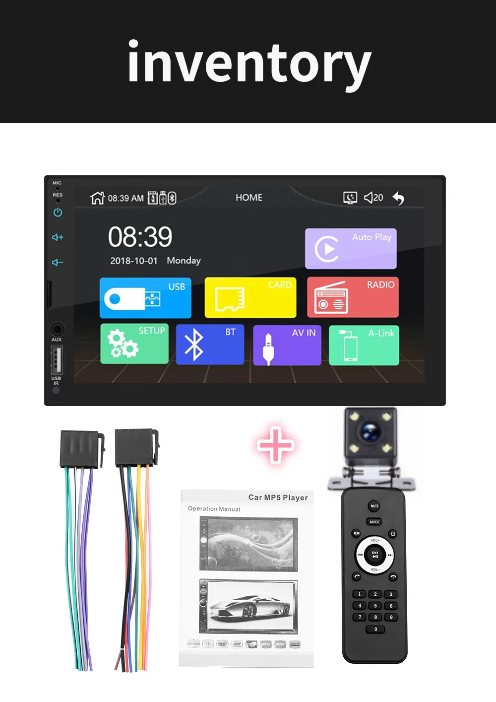 Car Radio with Cam 1 2 Din Apple Carplay автомобильный Радио Bluetooth Авто " сенсорный экран видео MP5 плеер USB TF ISO стерео Система головное устройство - Цвет: Car Radio with Cam 1