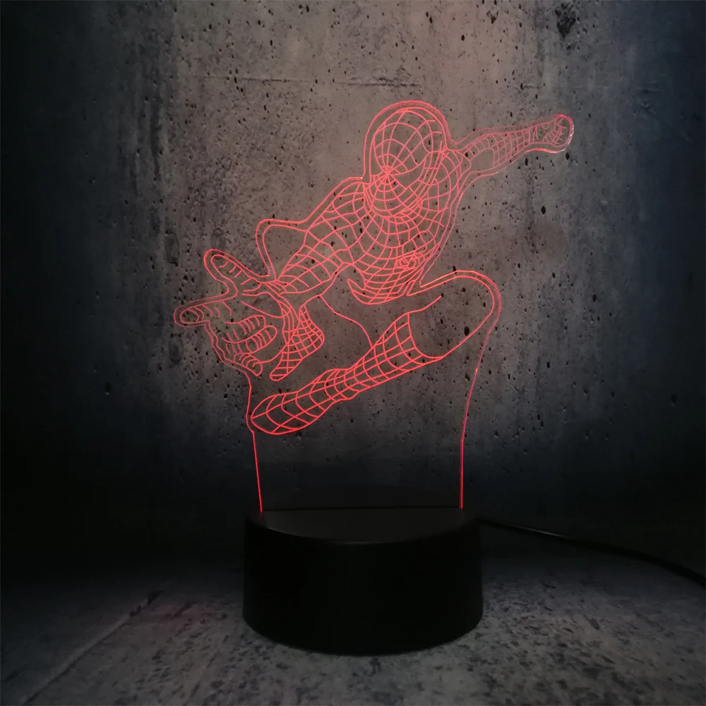 Крутой мультяшный 3D светильник с человеком-пауком светодиодный ночник USB RGB