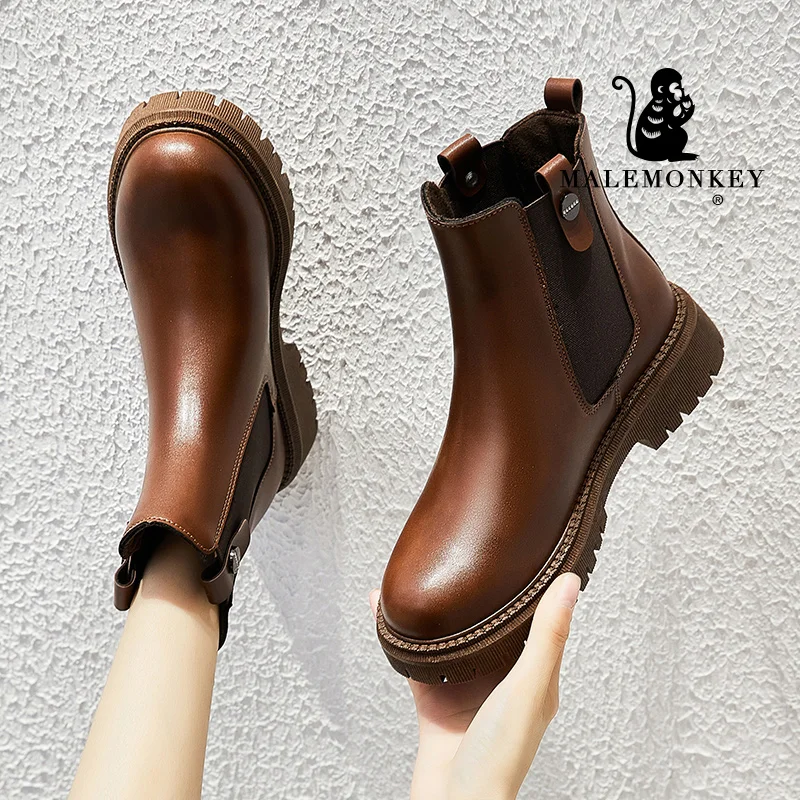 

Fashion Women Chelsea Boots Platform Ankle Boots 2021 Fashion Autumn Motorcycle Non-slip Waterproof Female Boots Shoes Black