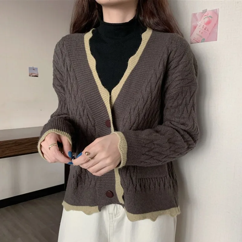 Женский вязаный кардиган с длинным рукавом универсальный Свободный