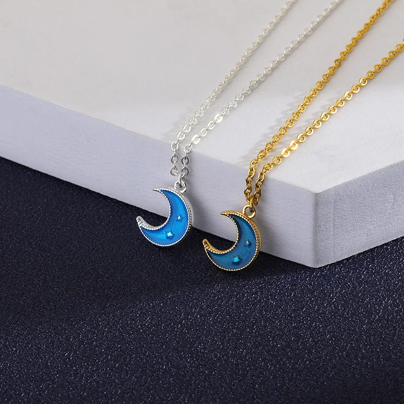 

Blue Moon Star Necklaces For Women Gold-Plated Silver Enamel Adjustable Stainless Steel Moon Star Pendant Necklaces Jewelry Gift