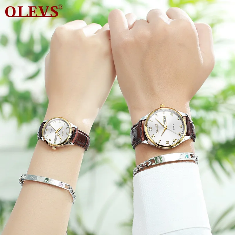 OLEVS Top Barnd Luxury Quartz Couple Watch Fashion Business Men Women Watch Leather Stainless Steel Clock Wristwatch Reloj Mujer