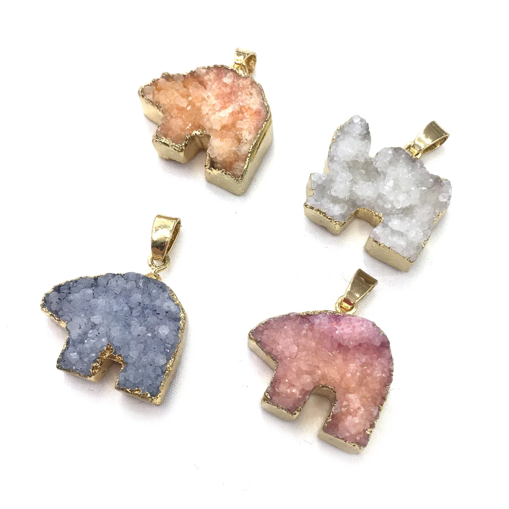 

Natural Stone Gem Cute Animal Bear Agate Pendant Handmade Crafts DIY Trend Necklace Jewelry Accessories Gift Making 20x27mm