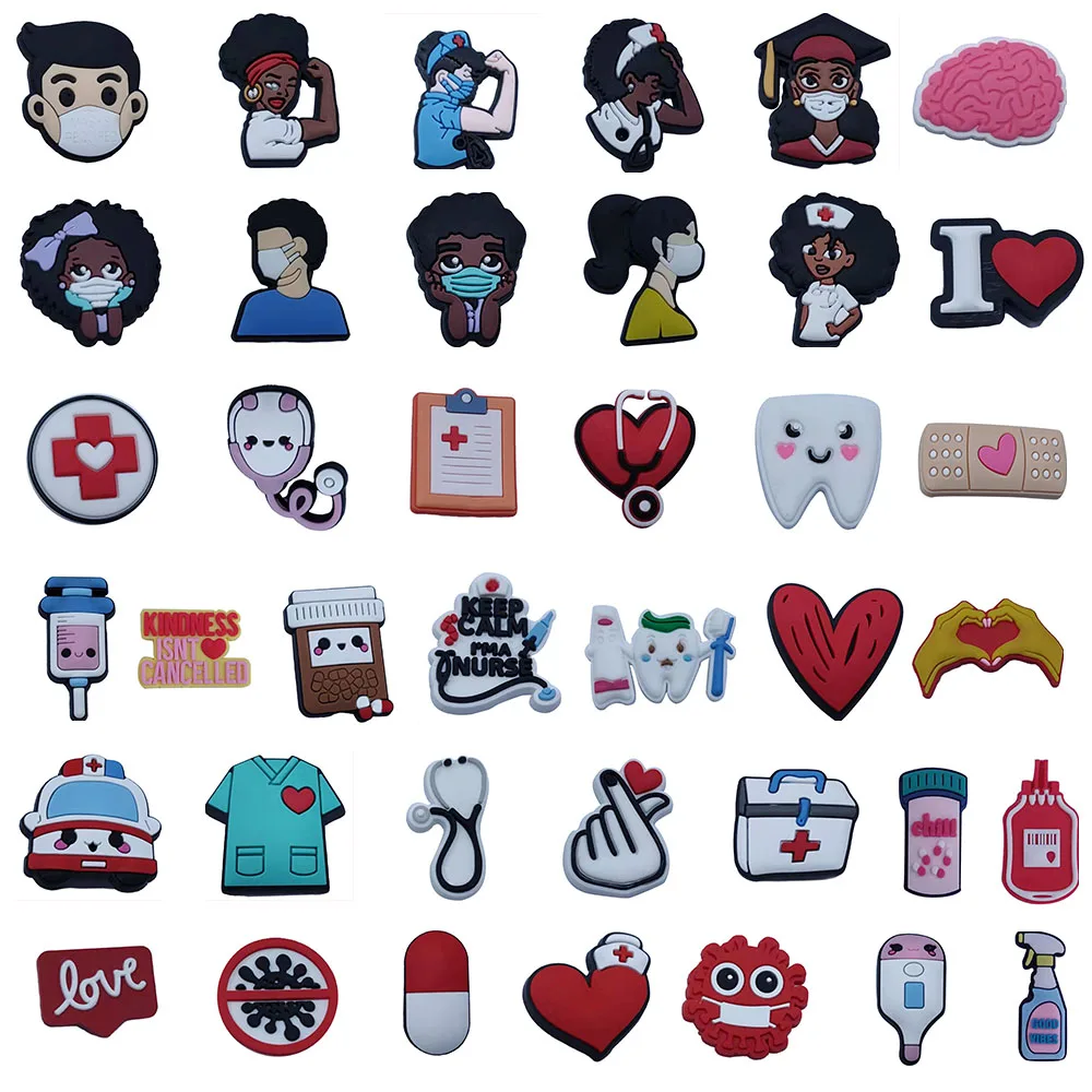 

1PCS Kawaii Shoe Charms Medicine Heart Ambulance Thermometer Brain Stethoscope Syringe Tooth Epidemic Croc Jibz Buckle Kids Gift