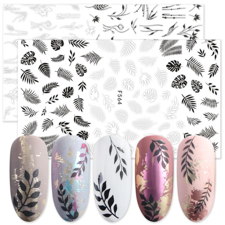 1 шт. 3d наклейки на ногти черные белые листья буквенные цветы дизайн ногтей