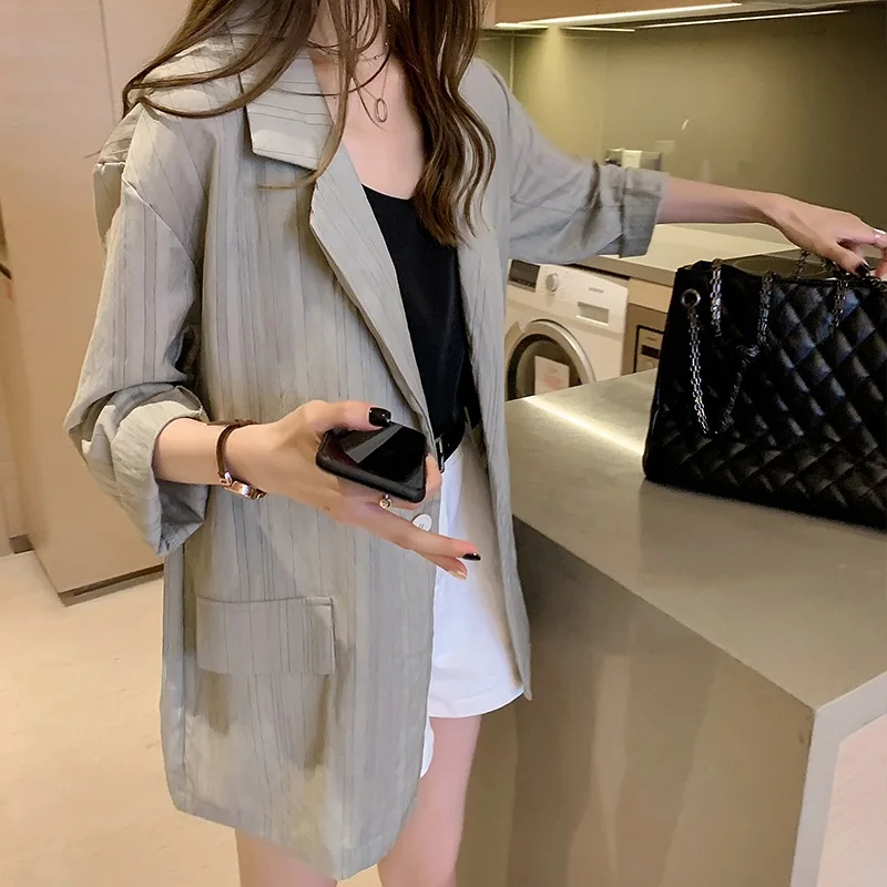 

GOOHOJIO, женские тонкие хлопковые куртки с длинным рукавом, женские повседневные ВИНТАЖНЫЕ пальто, большие размеры, блейзеры из органической к...